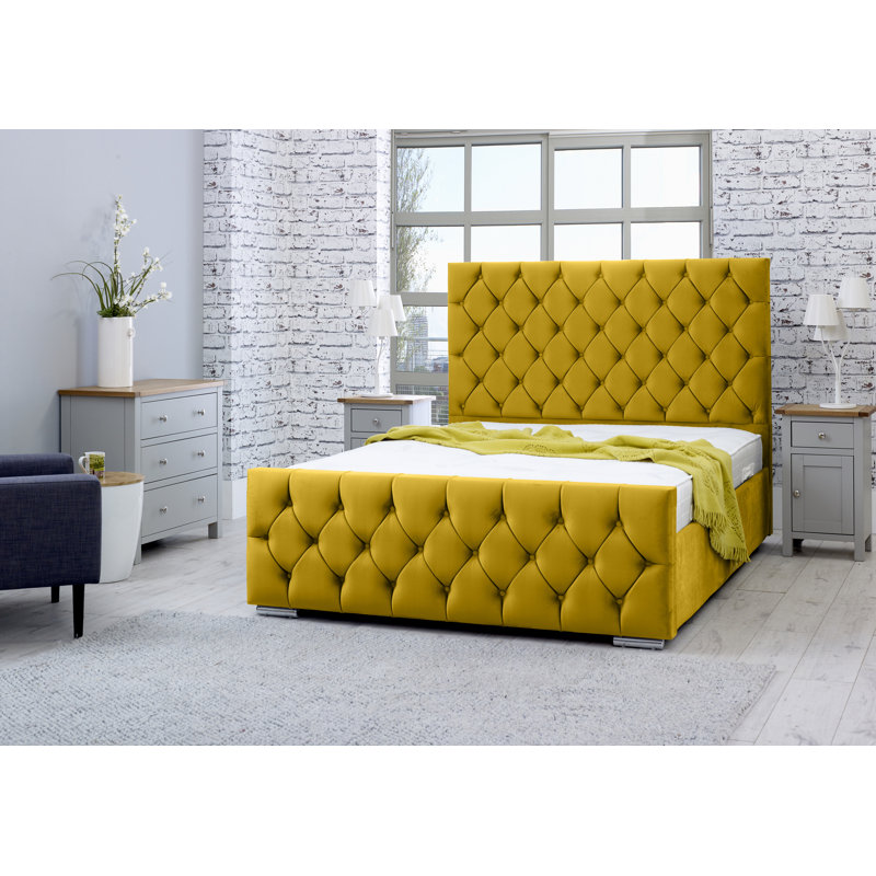 Katara Upholstered Bed, Single (3'), Mustard Gold