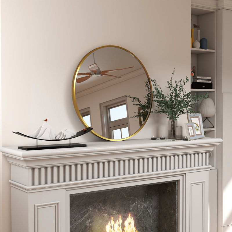 Wall Mounted Round Mirror With Aluminum Alloy Frame, Tempered Glass Round Mirror, 30" x 30", Brushed Brass