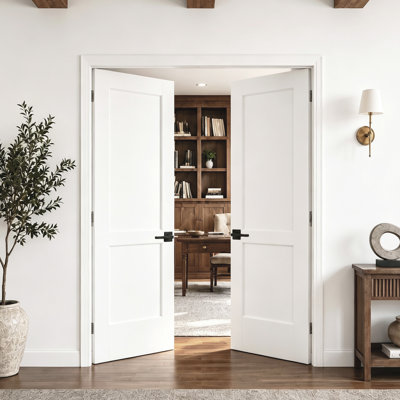Porte intérieure double à 2 panneaux de style Shaker avec cadre blanc, prémontée, en MDF et bois massif, fini blanc, pour chambre, placard, garde-manger