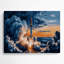 Space Rocket lance un art mural en métal bleu