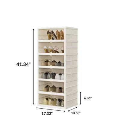 Armoire de rangement pour chaussures transparente à 6 niveaux, chaussures pliantes portatives pour placard, garage, cuisine, salle de jeux avec porte magnétique transparente, grande armoire étroite