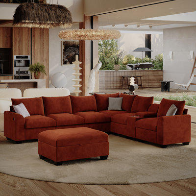 120" Modular Sectional Sofa, L-Shaped 7-Seat Large Sectional Couch with Ottoman and Console for Living Room
