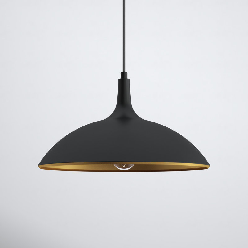 Matte Black and Gold Aluminum Single Dome Pendant Light