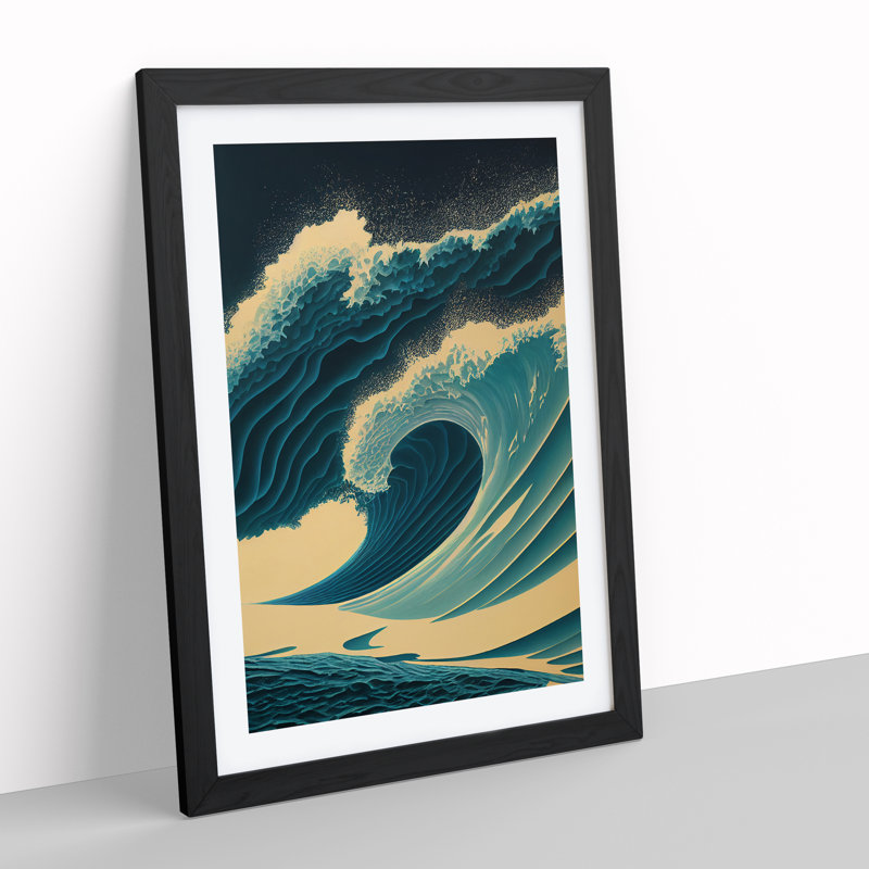 XV1022-3627X Powerful Ocean Wave - Single Picture Frame Print, Black, 64cm H x 46cm W