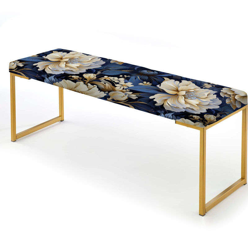 Banc rembourré or, Fleur de marguerite bleu profond et blanc