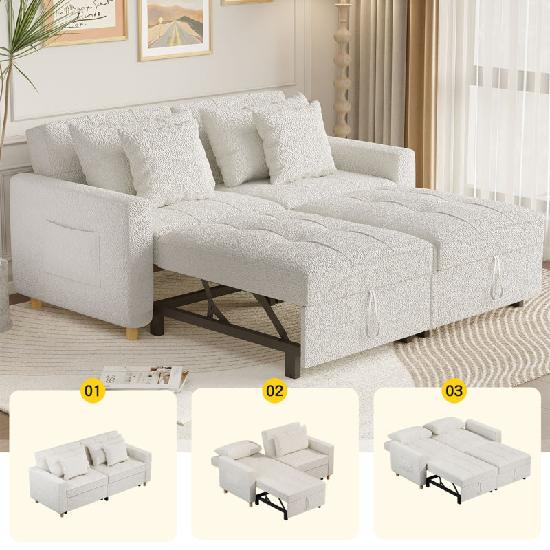 2 Seater Linen Sofa Bed, White