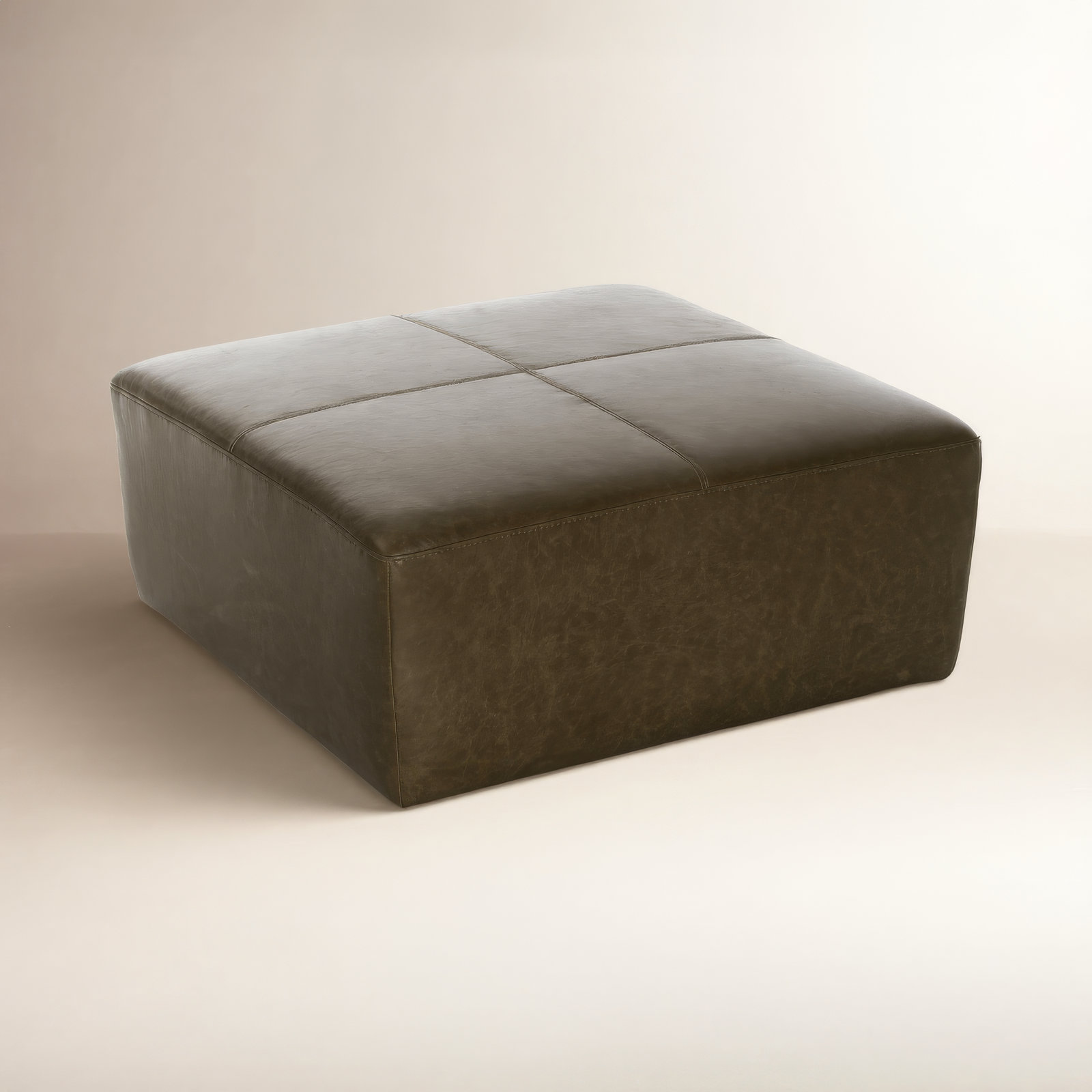35" Genuine Leather Ottoman, Army Genuine Leather