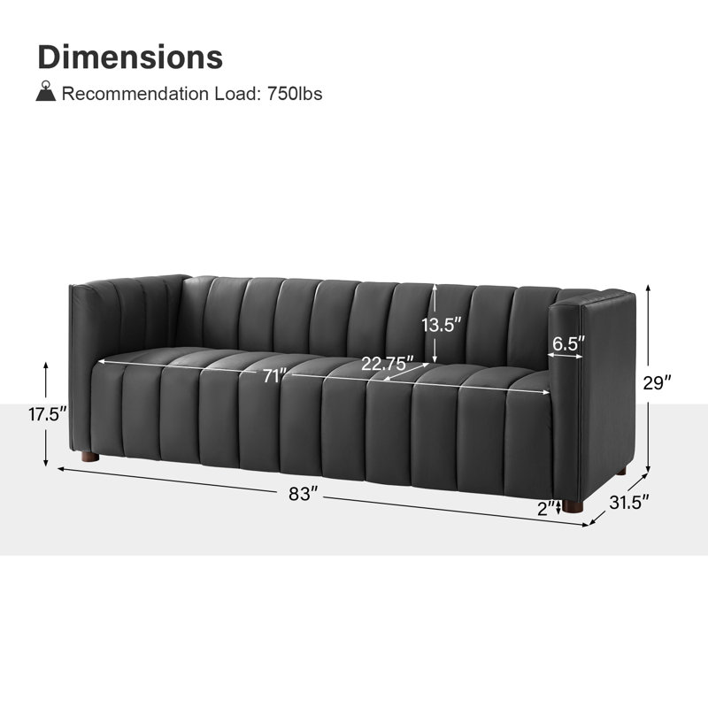 Canapé en cuir véritable 83 po Dareau, Gris anthracite