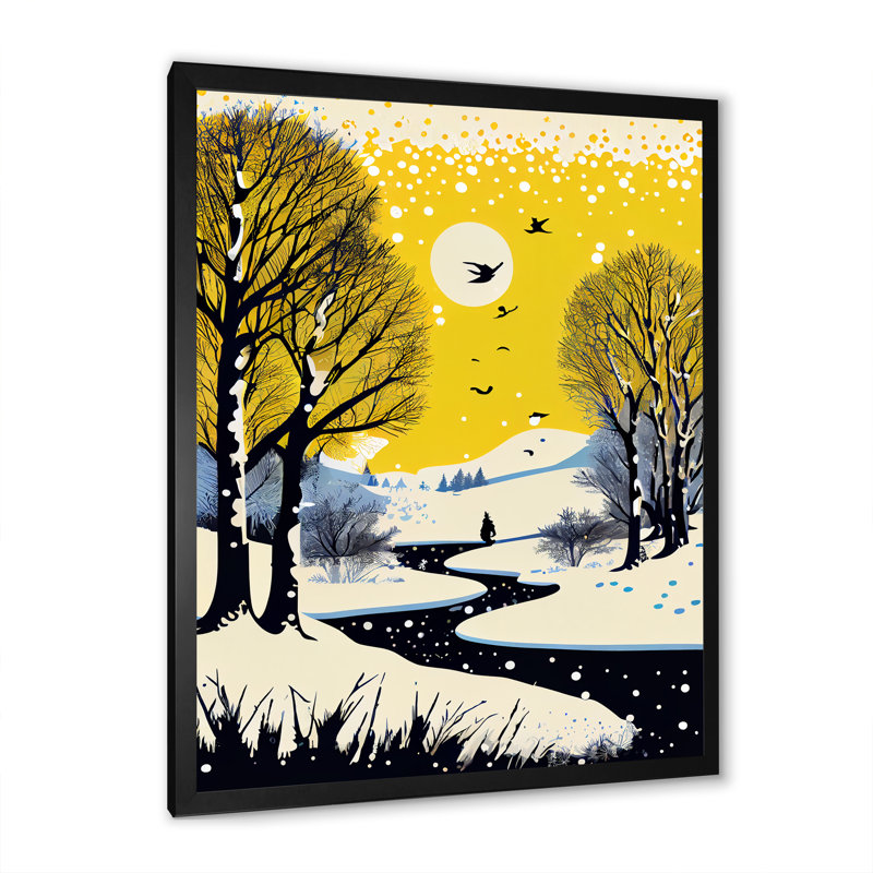 «Winter Trees with Snow Mountain River II», reproduction sur toile, H 32 po x l 16 po x P 1 po, Cadre photo noir
