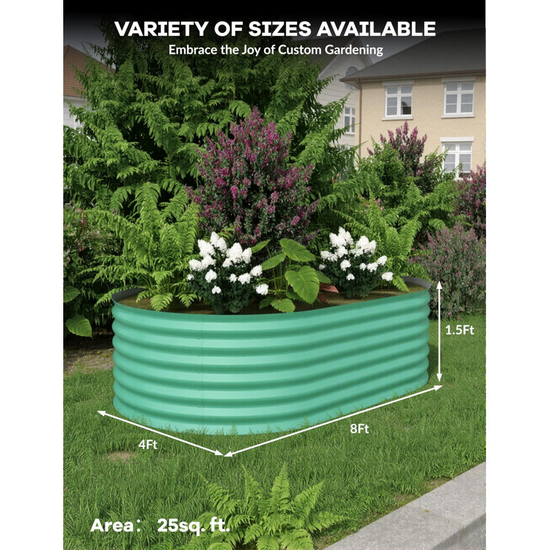 2 Pcs Raised Garden Beds Outdoor 8x4x1.5 ft - Galvanized Steel Planter Box for Vegetables, Flowers, Rust-Resistant Garden Box, Easy Assembly Raised Beds, Durable Planters for Outdoor Plants, Green