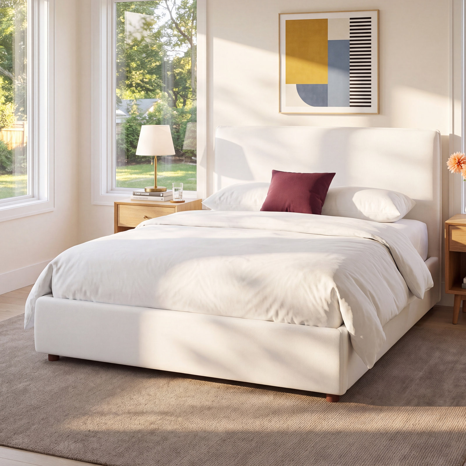 Callahan Linen Upholstered Bed, King, White Linen