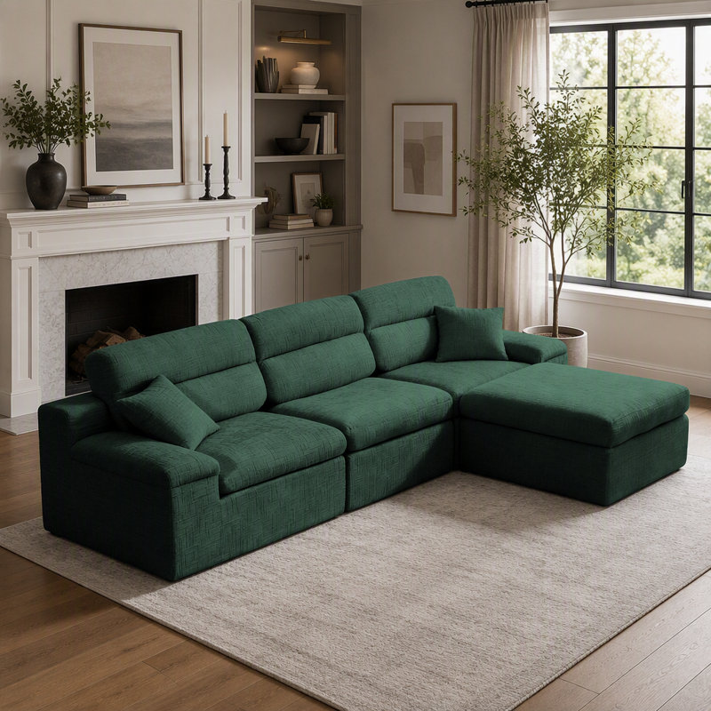 Canapé-lit de coin en similicuir avec méridienne à compression, canapé modulaire en forme de L avec éponge haute densité, canapé convertible sans assemblage requis pour le salon, appartement, chambre d'amis
