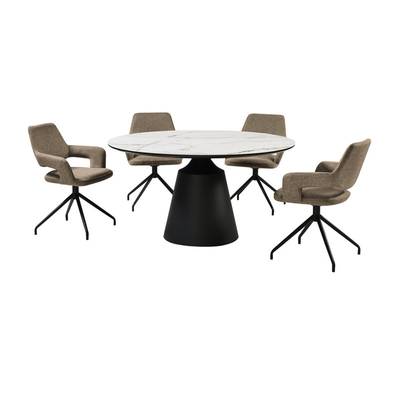 Ensemble de salle à manger à piédestal moderne avec plateau en pierre et chaises rembourrées Catrease, Café