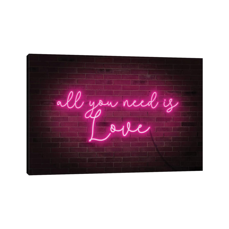 «Neon Love I» par Grace Popp - reproduction d'art textuel, H 18 po x l 26 po x P 1,5 po, Toile tendue, Pas de tapis