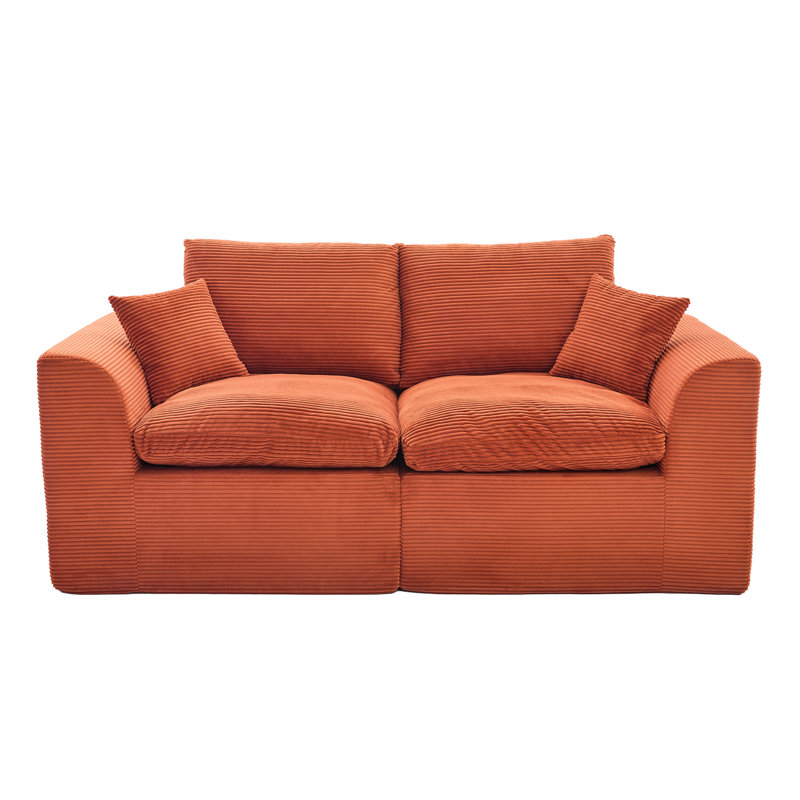 Canapé moderne en nuage avec flexibilité modulaire à 2 modules, revêtement en velours côtelé orange, rembourrage en mousse haute densité, housses de coussin amovibles, siège incurvé confortable pour le salon et les appartements, moelleux