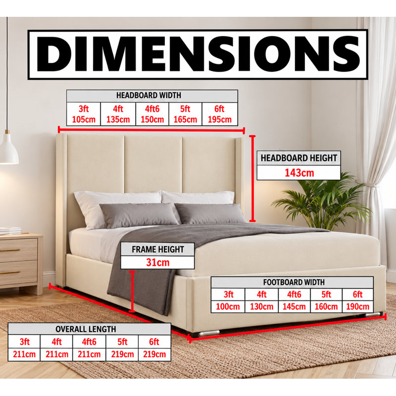 Claubert Bed Frame, Single (3'), Cream