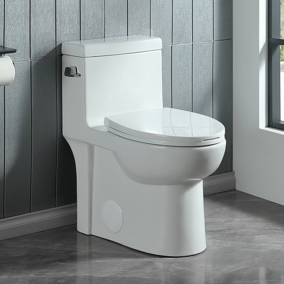ABRUZZO 1.28 GPF Elongated Comfort Height One-Piece Toilet Floor Mounted (Soft Closing Seat Included), White ABRUZZO