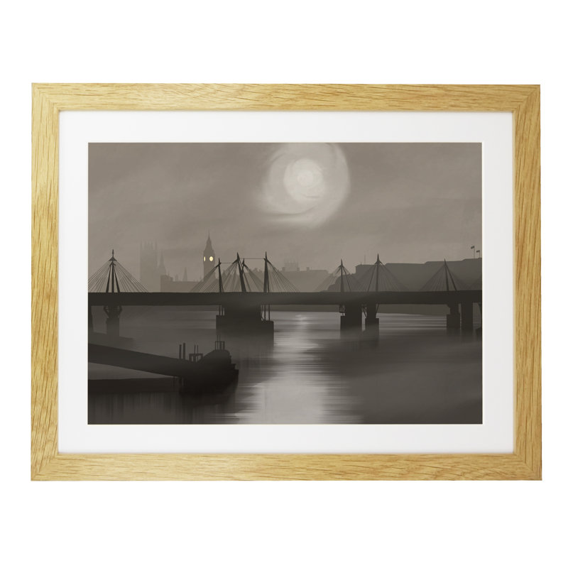 London in Fog 1 Piece Wall Art, 33.5 cm H x 43.5 cm W x 2.2 cm D, Oak Wood Frame