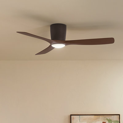 Volos 54 in. Indoor Satin Natural Bronze Low Profile Ceiling Fan with Integrated LED with Wall Control Included
