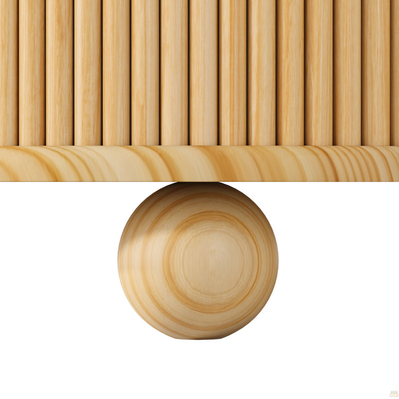 Table basse ronde cannelée avec rangement, bois massif de pin, porte coulissante, naturel, 31,8 po