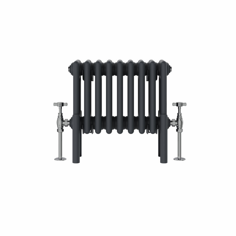 Altynay Horizontal Traditional 4 Column Radiator, Anthracite, 300mm H x 425mm W x 140mm D