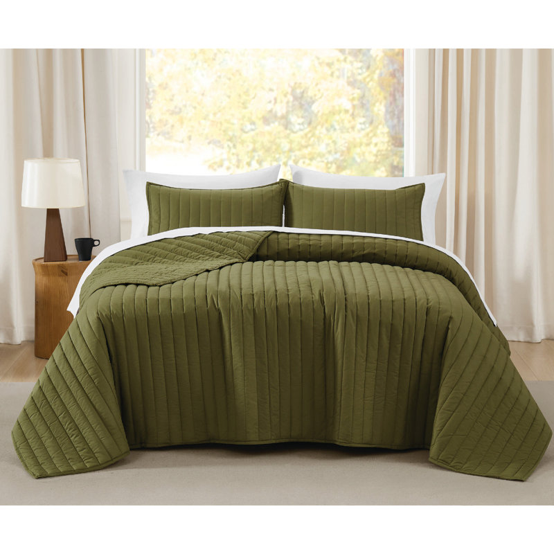 Ensemble de courtepointe en percale de coton 3 pièces Brooklyn Loom, Courtepointe pour lit double/grand et 2 taies déc