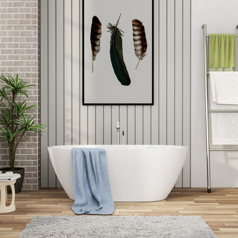 59"L x 29.5"W Oval Freestanding Bathtub White Acrylic 119 Gallon Deep Soaking Tub with Pop Up Drain and Overflow Hole