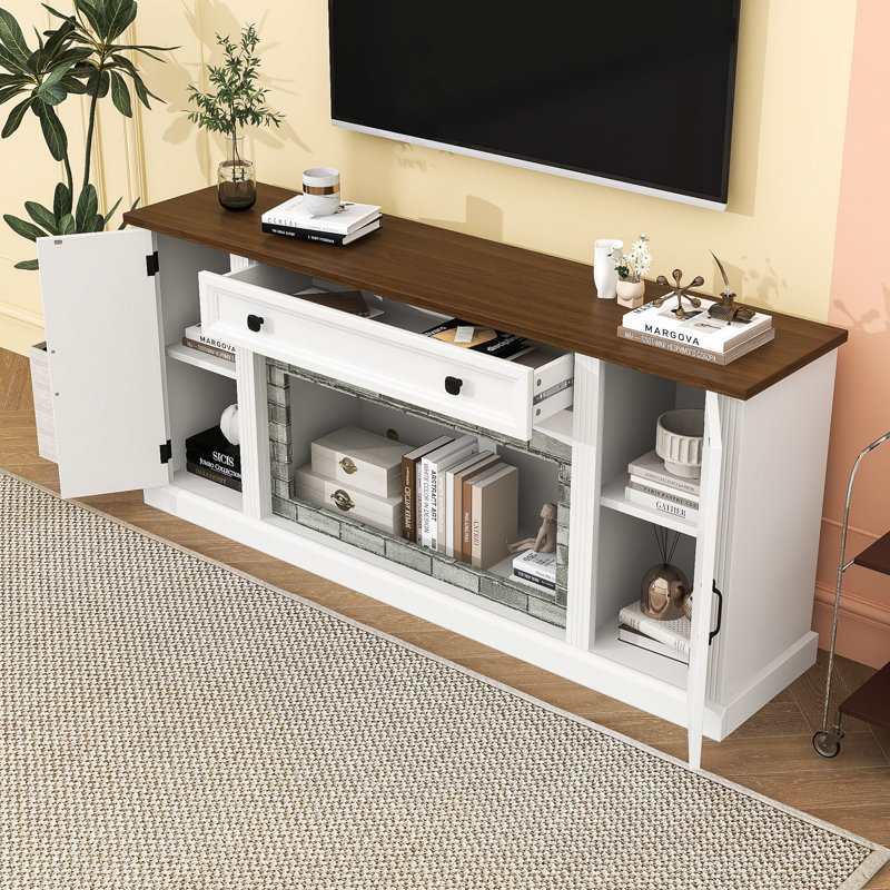 Meuble télé avec tiroir et tablettes réglables, Blanc
