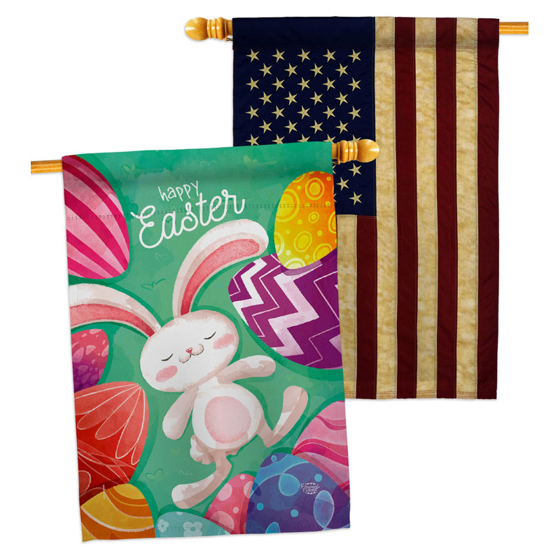 Drapeau de maison œufs de Pâques en polyester 2 côtés 3 pi 3 po x 2 pi 3 po