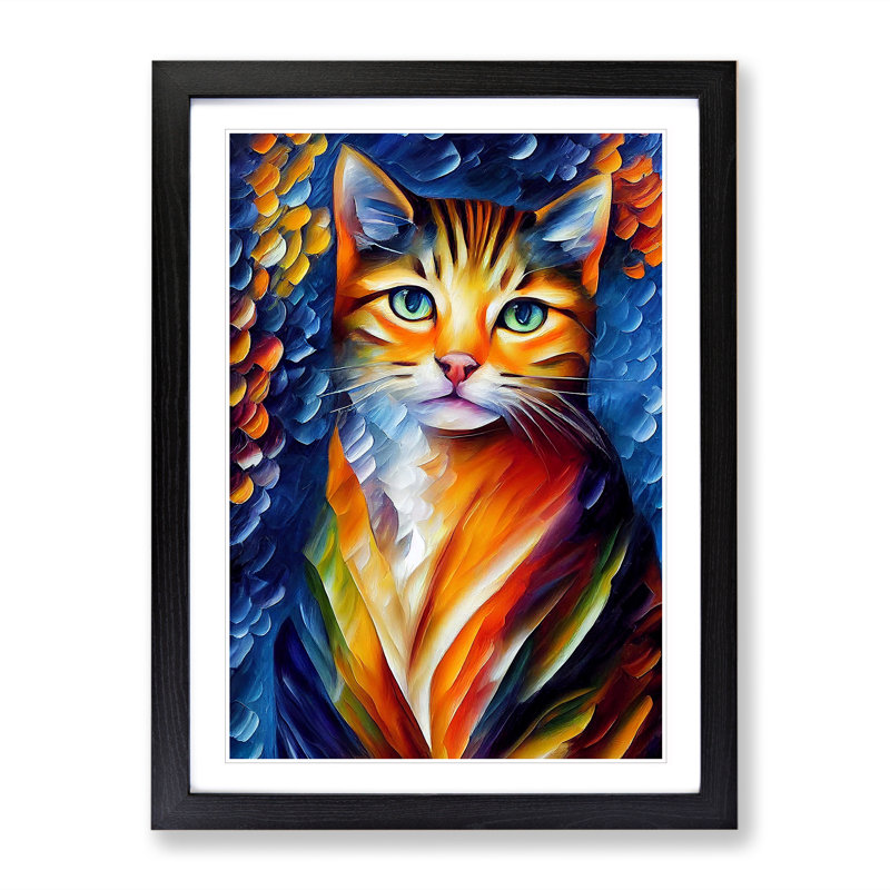 Cat Portrait No.2 - Single Picture Frame Print, 46cm H x 34cm W x 2cm D, Black