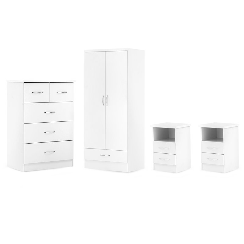 Ensemble de chambre à coucher 4 pièces Nevada (commode, armoire et 2 tables de chevet)