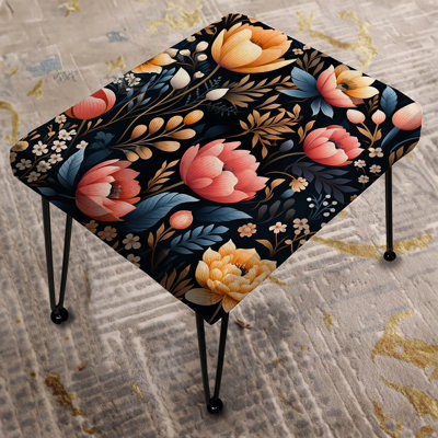 Multicolor Wildflowers Garden On Black Pattern - Floral Rectangle Ottoman