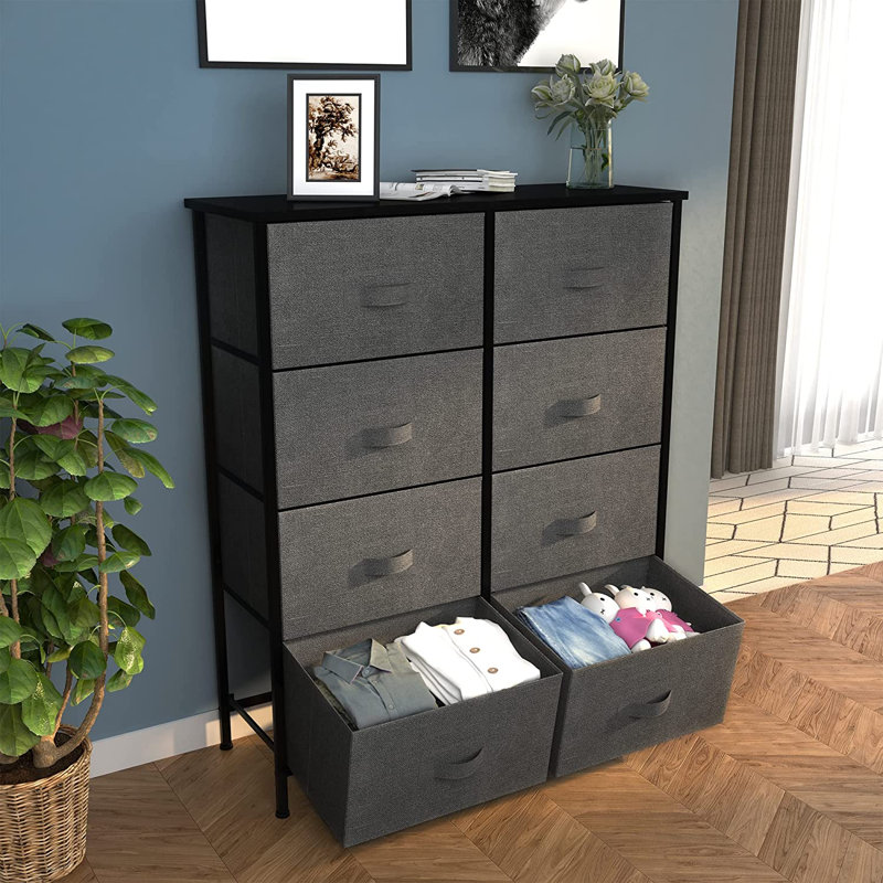 Kitchell 8 Drawers - Fabric Dresser, Charcoal/Black