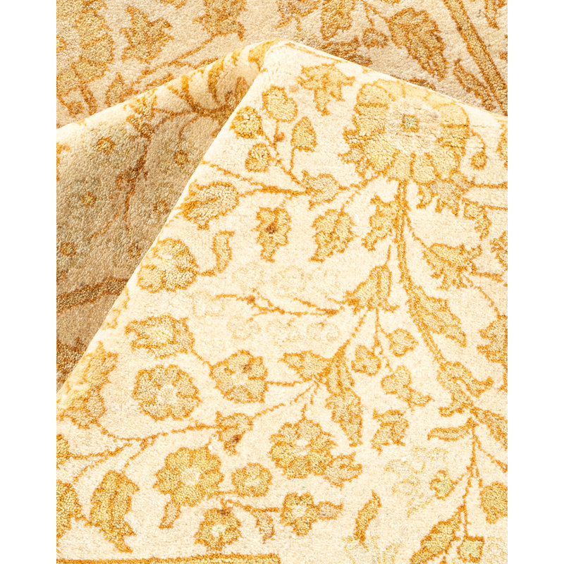 Ivory Hand-Knotted Wool Geometric 6x9 Area Rug