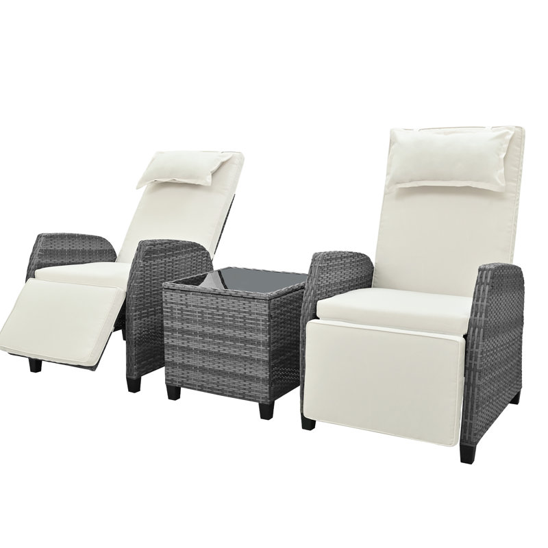 Outdoor Rattan Two-Person Combination With Coffee Table, Adjustable, Suitable For Courtyard, Swimming Pool, Balcony