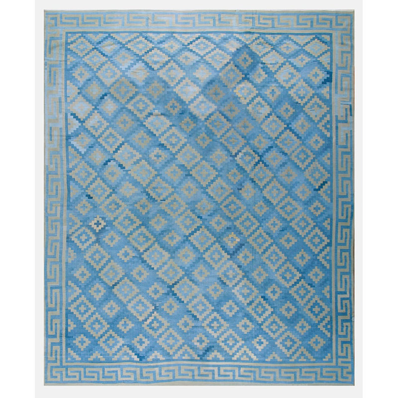 Room Size Antique Tribal Geometric Pattern Cotton Dhurrie Flatweave Rug