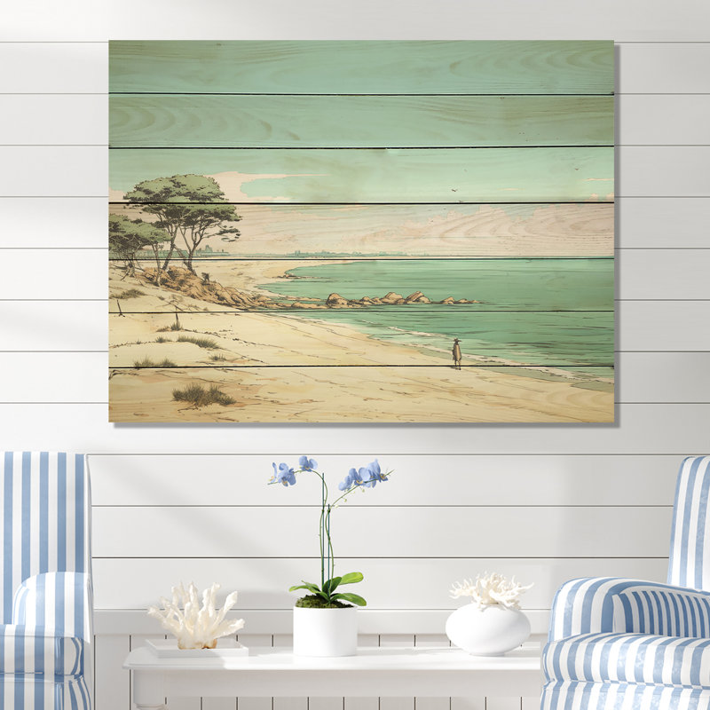 Beach Horizon Line In France - Minimalisme côtier sur bois, H 10 po x l 20 po