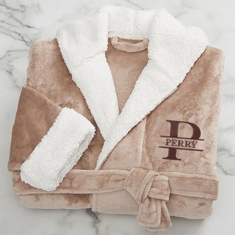 Fleece Gender Neutral Mid-Calf Bathrobe with Pockets and Hood, Beige