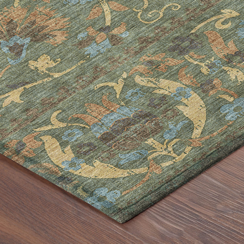 Machine Washable Indoor/Outdoor Chantille ACN2480 Floral Rug, Basil, 2'6" x 3'10"