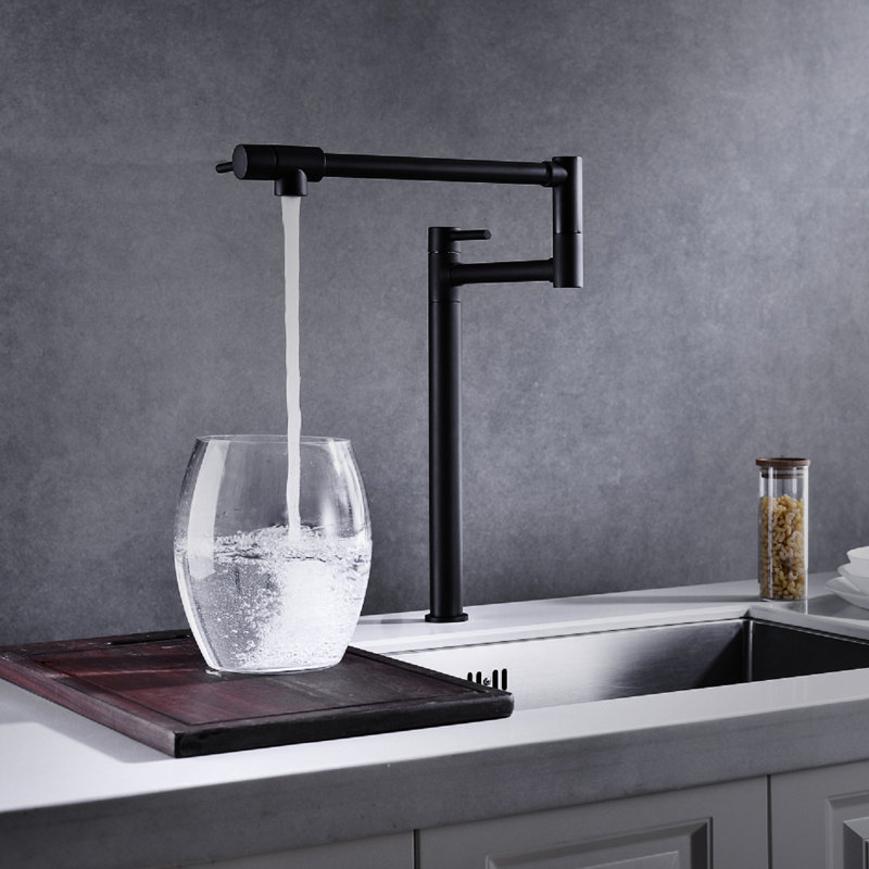 Extension Pot Filler Faucet, Matte Black Style - Brass, Double Handles For Optimal Water Flow Regulation, & Treatment Faucet With In Arm Simple Filling, To Control Volume,