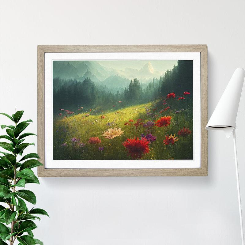 XH1022-7132X Precious Wildflowers Floral - Single Picture Frame Print, 46cm H x 64cm W x 2cm D, Oak Framed