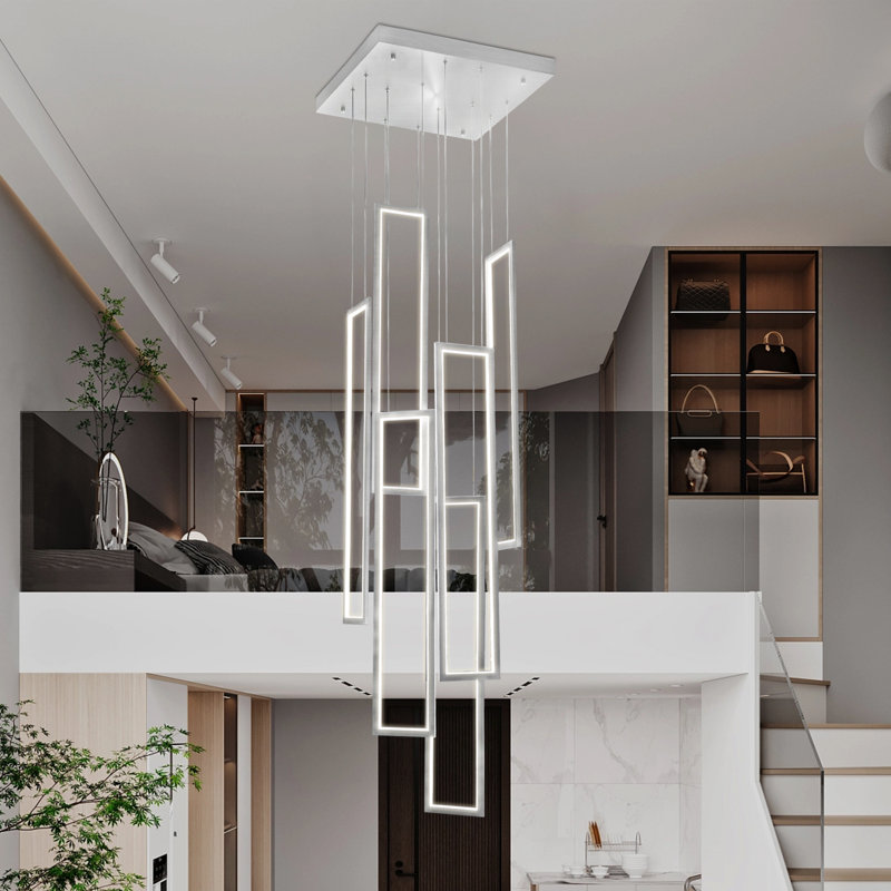 Lustre rectangulaire moderne à 6 anneaux avec longs lustres à DEL pour vestibule 
