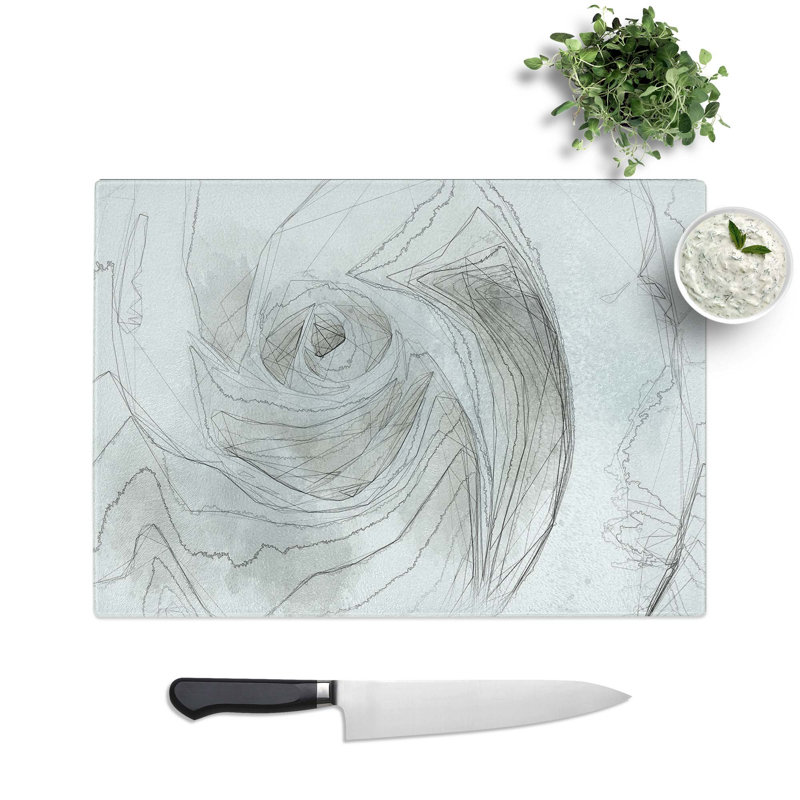 Tempered Glass White Rose in Abstract Cutting Board, 28.5 cm W x 20 cm L