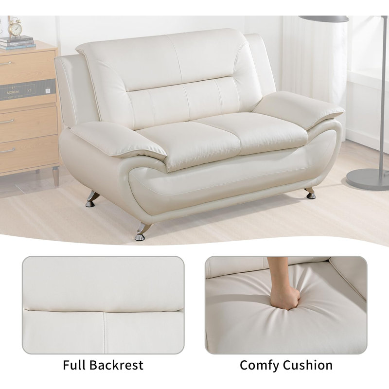 61" Upholstered Loveseat, Off White