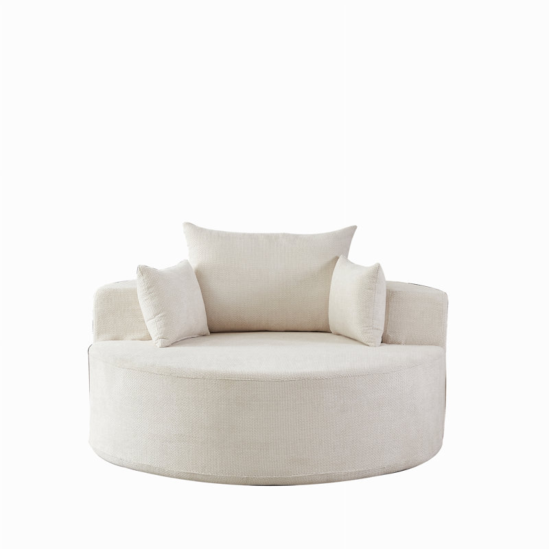 Boneless Sponge Single Sofa,fluffy Modern Sleeper Chair, 32.5" H x 55" W x 55" D, Ivory Chenille