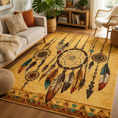 1Pcs Dreamcatcher Feather Print Area Rug for Living Room Bedroom Kitchen and Office Indoor Use for home detor