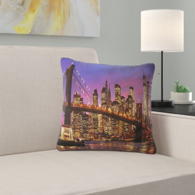 Pont de Brooklyn et Manhattan au coucher du soleil - Coussin imprimé paysage urbain