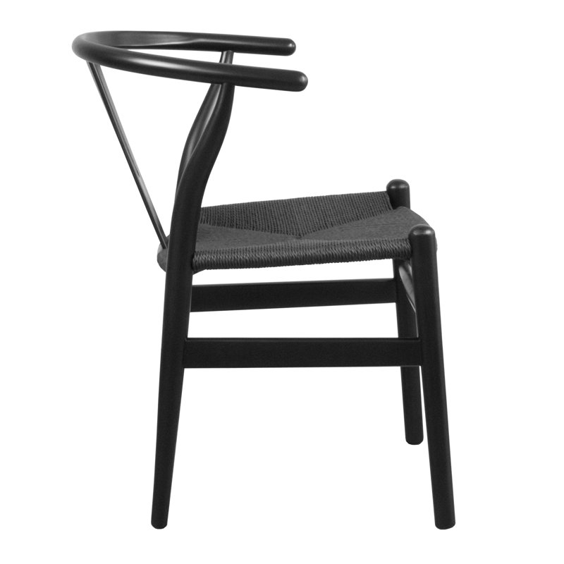 Chaise d'appoint en bois massif Collett Cordes, Noir