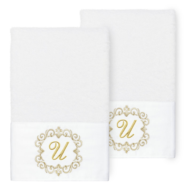 Winston Porter 100% Turkish Cotton MONICA 2PC Embellished Hand Towel Set, U