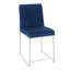 Ensemble de 2 chaises d'appoint à dossier haut en velours contemporain bleu classique avec structure en acier inoxydable